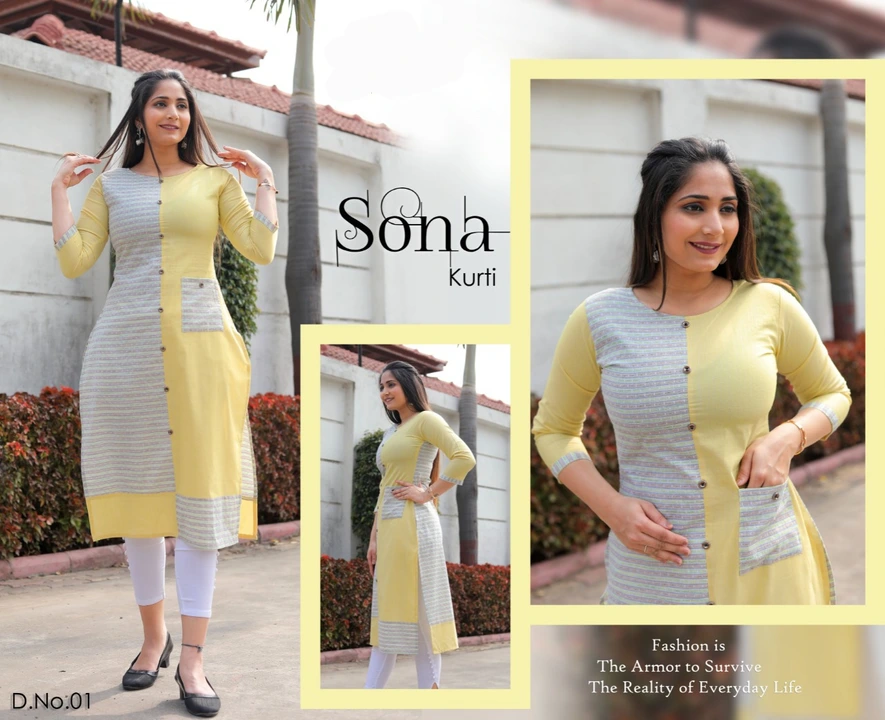 SONA KURTI

- Colour - 4

- Fabric - Cotton 

- Size - M,L,XL,XXL

- Length - 44 TO 46

Price:- 499/ uploaded by Roza Fabrics on 2/21/2023