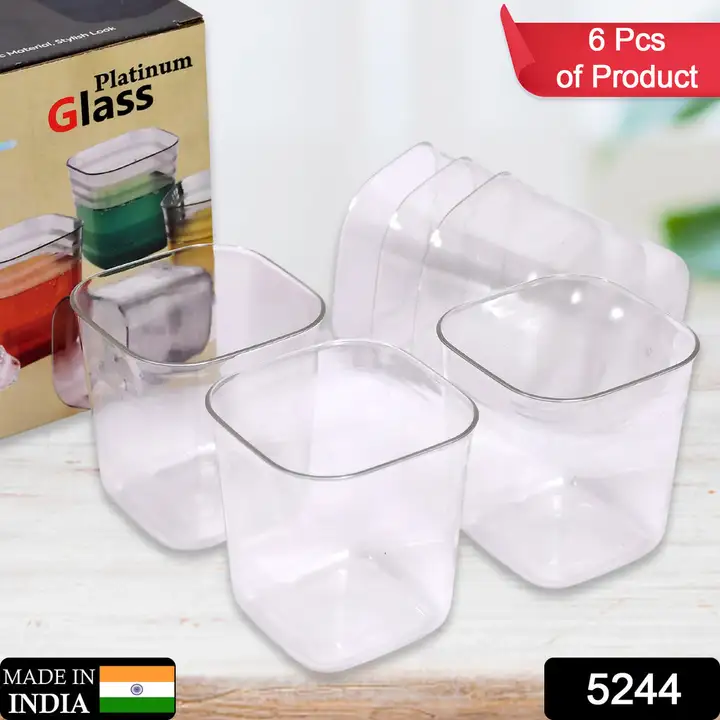 5244 PLASTIC PLATINUM UNBREAKABLE CLEAR 6 GLASS FOR WATER,JUICE, WHISKEY PLASTIC GLASS SET WATER/JUI uploaded by DeoDap on 2/21/2023