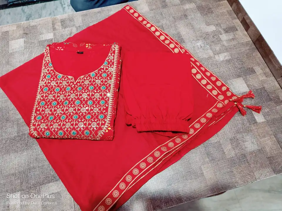 Rayon suit set  uploaded by Kaashvi creations on 2/21/2023