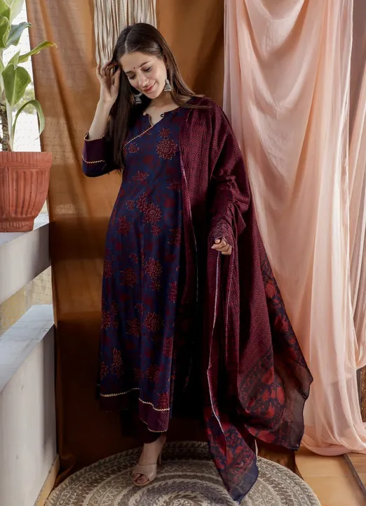 Cotton:-Beautiful Anarkali Kurti With Pant & Dupatta  uploaded by Shree Dayal and Company on 2/21/2023