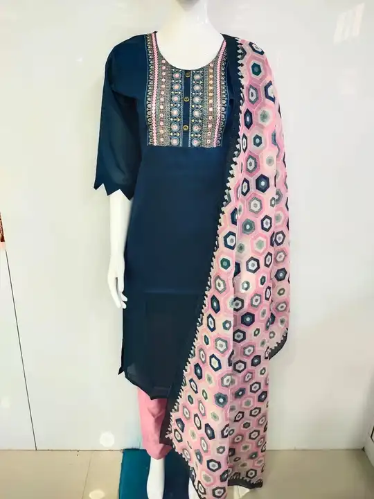 Chanderi silk Kurtis with bottom with dupatta  uploaded by business on 2/21/2023