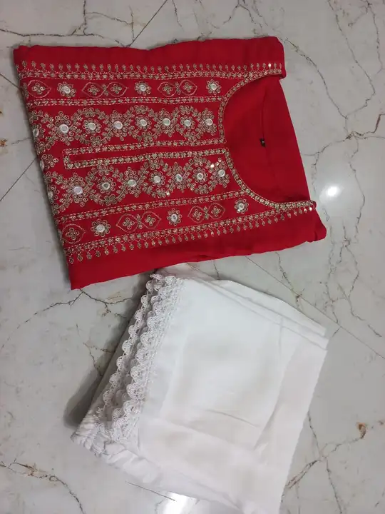 Rayon Fabric Kurti with Pant and Dupatta Set uploaded by Shree Dayal and Company on 2/21/2023
