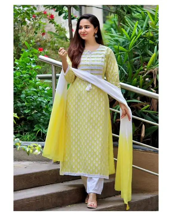 Rayon Fabric Kurti with Pant and Dupatta Set  uploaded by Shree Dayal and Company on 2/21/2023