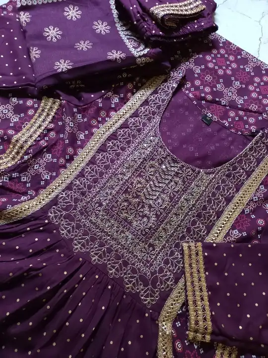 Beautiful Rayon Fabric  Printed Straight long Kurti  Naira Cut  With Pant and Printed Dupatta  uploaded by Shree Dayal and Company on 2/21/2023