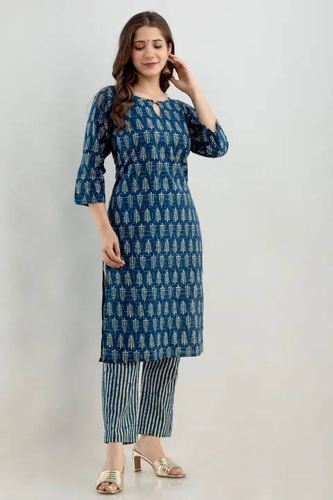 Trendy Premium Quality Cotton Kurti with pant set uploaded by Shree Dayal and Company on 2/21/2023