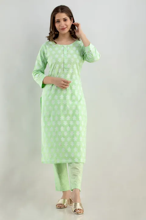 Trendy Premium Quality Cotton Kurti with pant set uploaded by Shree Dayal and Company on 2/21/2023