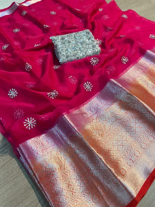Nylon organza Jecquard multi sequence saree  uploaded by DUDHAT Impax on 2/22/2023