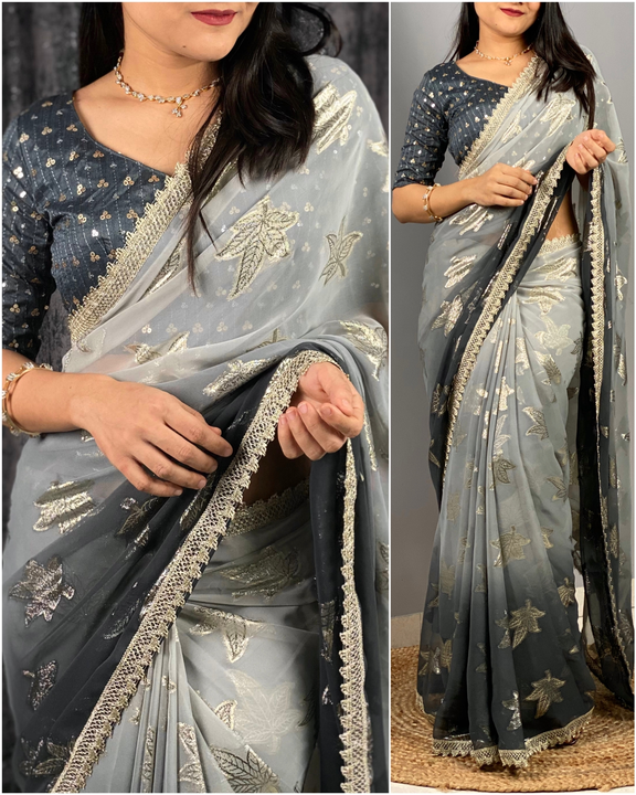 pedding print in saree with zari jacquard butta & fancy lace uploaded by DUDHAT Impax on 2/22/2023