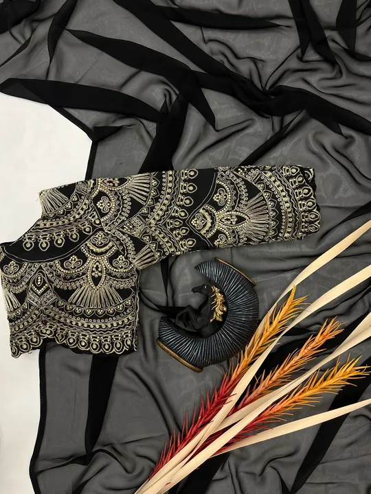 *_ DESIGNER WEAR BLACK MAGIC FAUX GEORGETTE SAREE WITH HEAVY CORDING EMBROIDERED WORK FULLSTITCHED  uploaded by 🔥 S&S TEX WOLD 🔥 on 2/22/2023