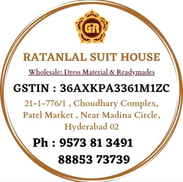 Visiting card store images of Ratanlal Suit House