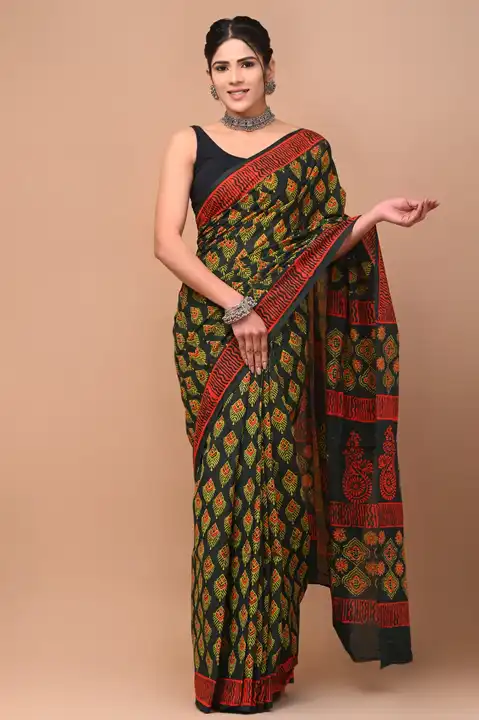 Cotton mulmul saree with blouse  uploaded by BAGRU COTTON HANDICRAFT  on 2/23/2023