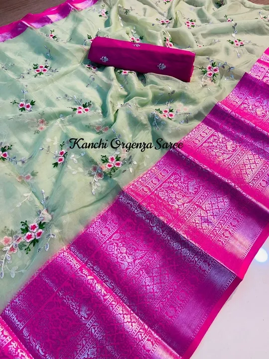 Kanchi Orgenza Jacquard Saree With Squence Multi Emrodiry Work uploaded by DUDHAT Impax on 2/23/2023