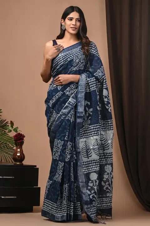 Sarees with blouse  uploaded by Ashoka bagru print on 2/23/2023