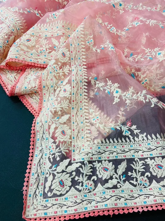 _*Fresh Arrival🔥🔥*_

Beautiful Orgenza Silk With Flocent Multy Thread Work ‘C ‘pallu And Pum pum L uploaded by Vishal trendz 1011 avadh textile market on 2/23/2023