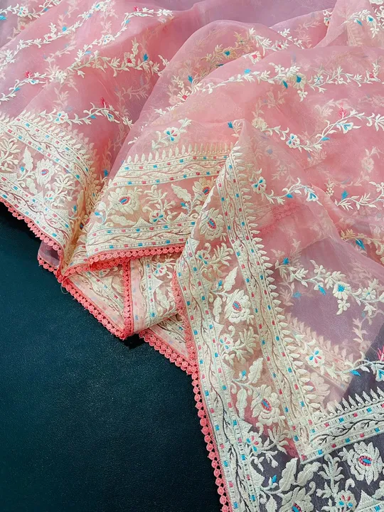 _*Fresh Arrival🔥🔥*_

Beautiful Orgenza Silk With Flocent Multy Thread Work ‘C ‘pallu And Pum pum L uploaded by Vishal trendz 1011 avadh textile market on 2/23/2023