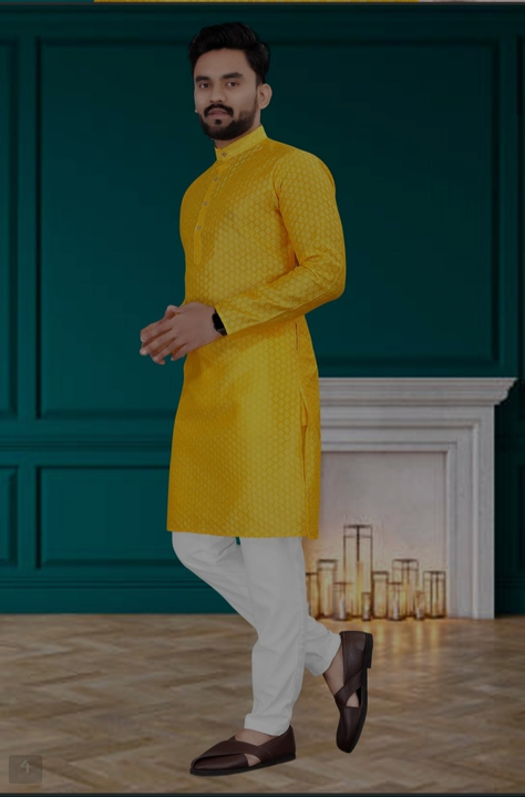 Men's yellow kurta uploaded by Bhakti hub on 2/23/2023