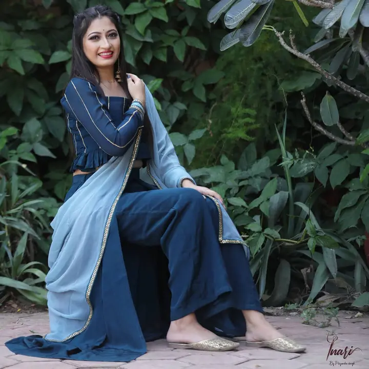 CROP TOP KURTI WITH OPEN SKIRT PALAZZO AND DUPATTA uploaded by FASHION MART on 2/23/2023