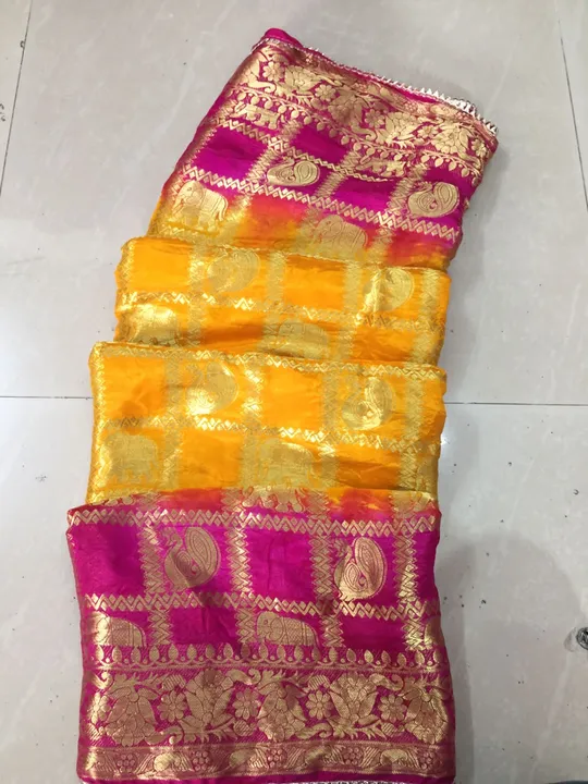Hathi More Hand dyed bandhej saree uploaded by Shruti Bandhani  on 2/24/2023