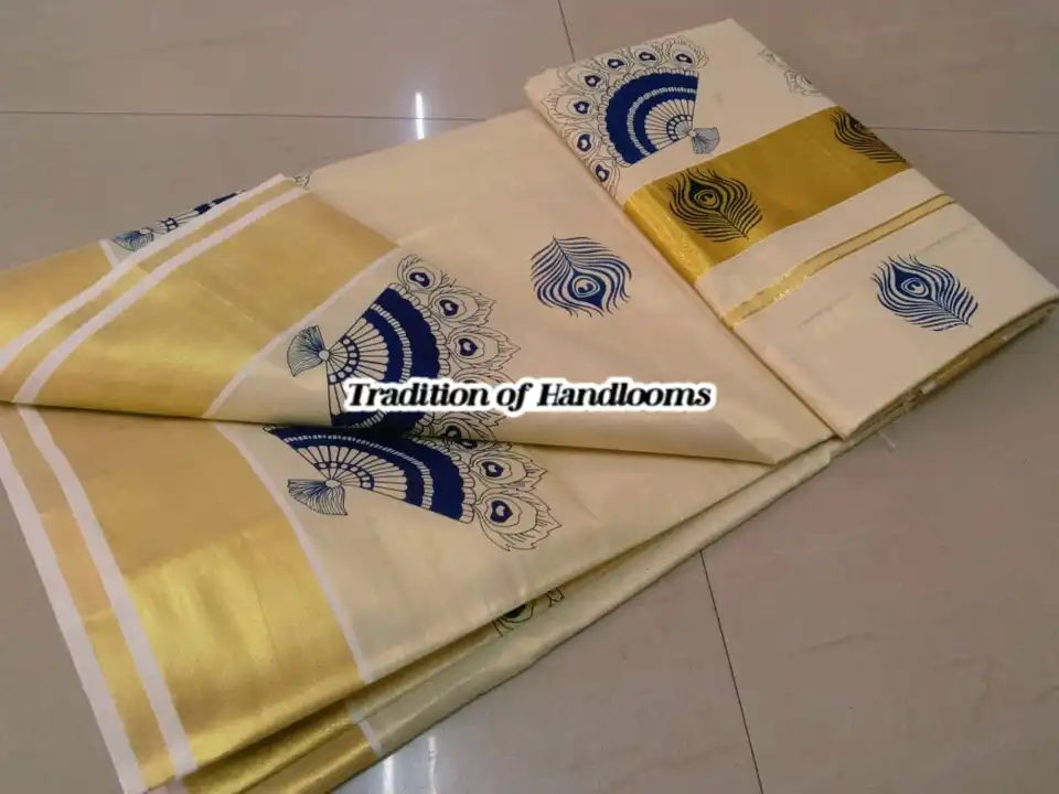 Kerela onam kasavu cotton tissue sarees uploaded by Maari Amman Textile on 2/24/2023