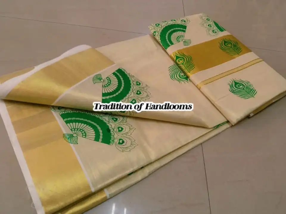 Kerela onam kasavu cotton tissue sarees uploaded by Maari Amman Textile on 2/24/2023