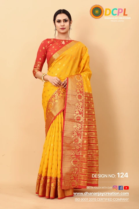 Golden Zari Folour Design With Allover butti design Saree uploaded by DHANANJAY CREATION  on 2/24/2023