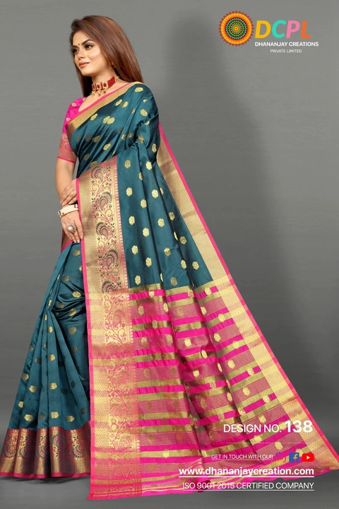 Golden Zari Folour Design With Allover butti design Saree  uploaded by DHANANJAY CREATION  on 2/24/2023