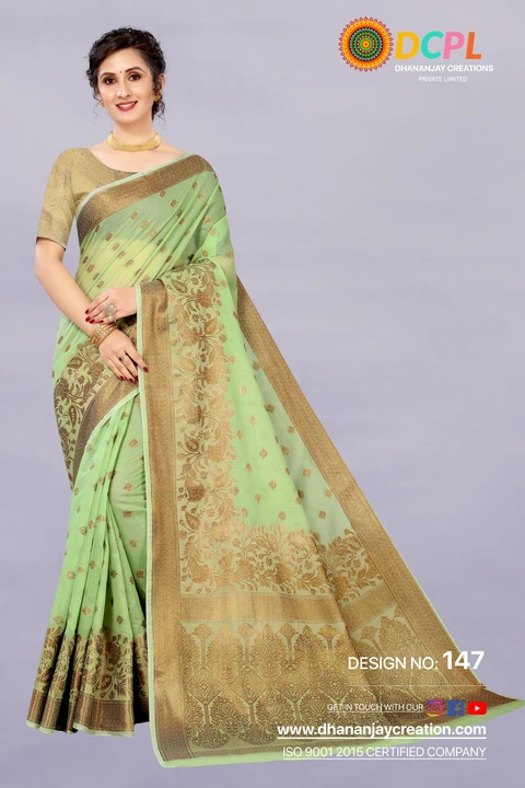 Golden Zari Folour Design With Allover butti design Cotton fabric Saree  uploaded by DHANANJAY CREATION  on 2/24/2023