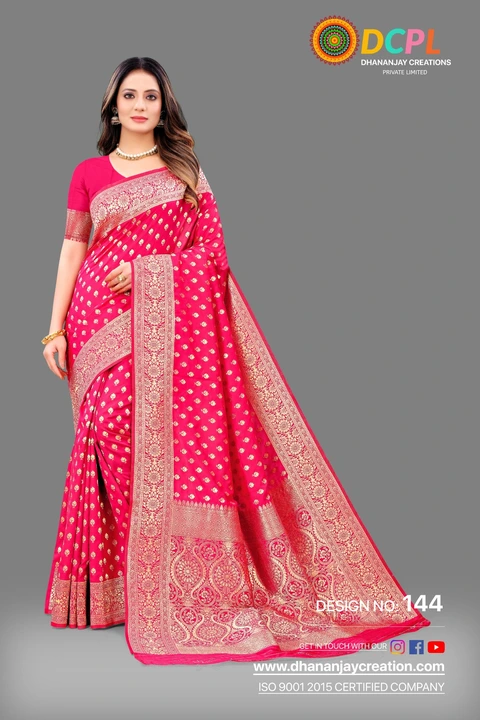 Golden Zari design with Allover butti design Banarasi Silk sarees  uploaded by DHANANJAY CREATION  on 2/24/2023