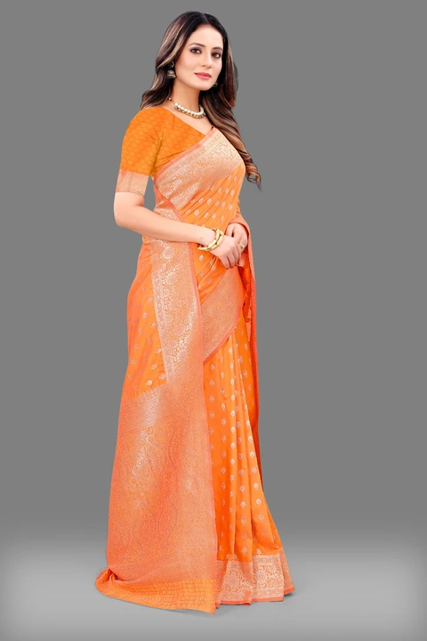 Golden Zari Folour Design With Allover butti design Banarasi silk sarees  uploaded by DHANANJAY CREATION  on 2/24/2023