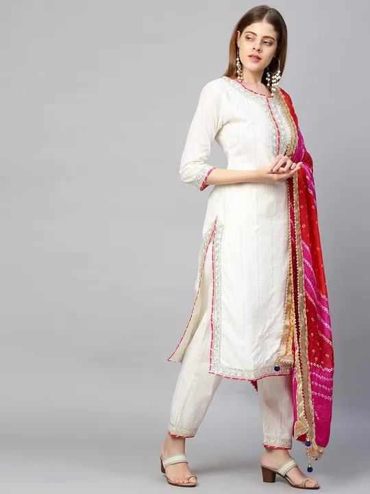Lurex fabricS to xxl sizeKurti pant set with dupatta and potli bag 👛price 595/- uploaded by Pari fashion on 2/24/2023
