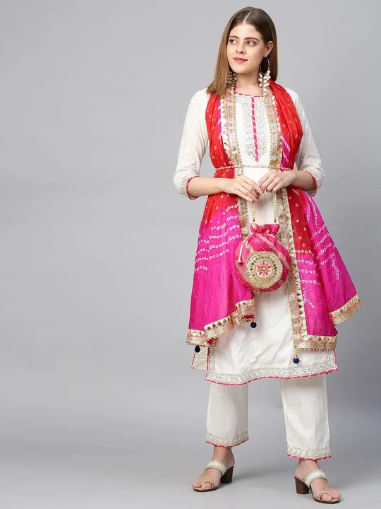 Product image with price: Rs. 595, ID: lurex-fabric-s-to-xxl-size-kurti-pant-set-with-dupatta-and-potli-bag-price-595-edd757be