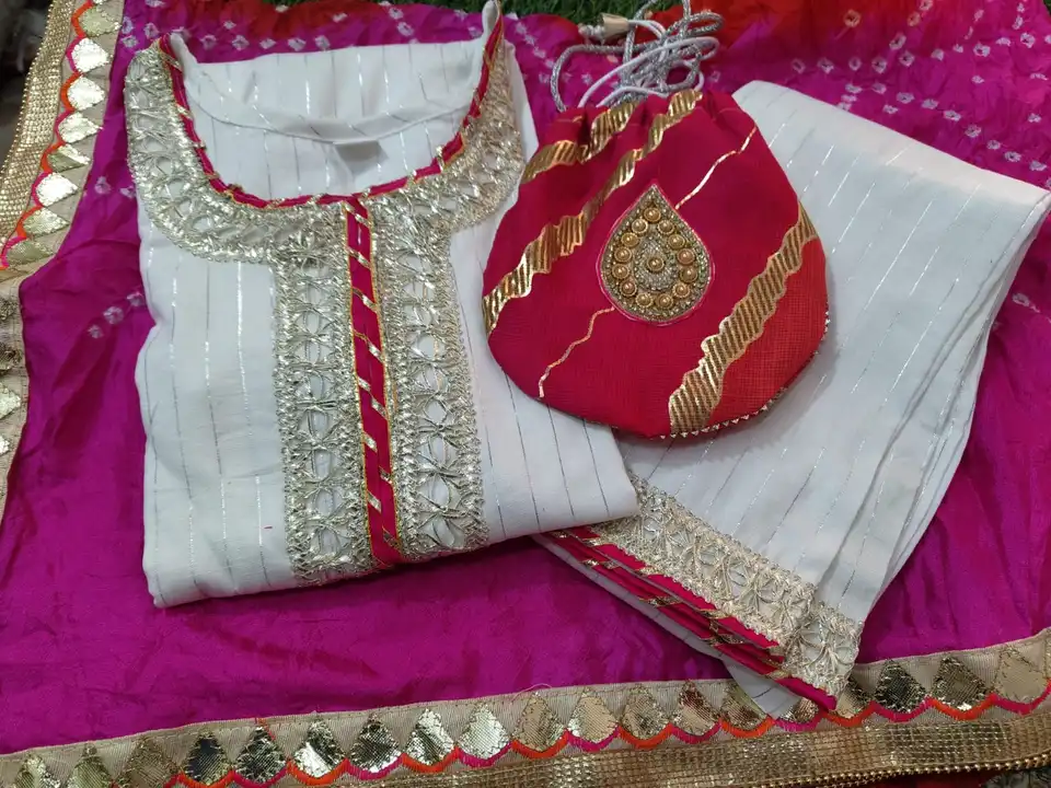 Lurex fabricS to xxl sizeKurti pant set with dupatta and potli bag 👛price 595/- uploaded by Pari fashion on 2/24/2023