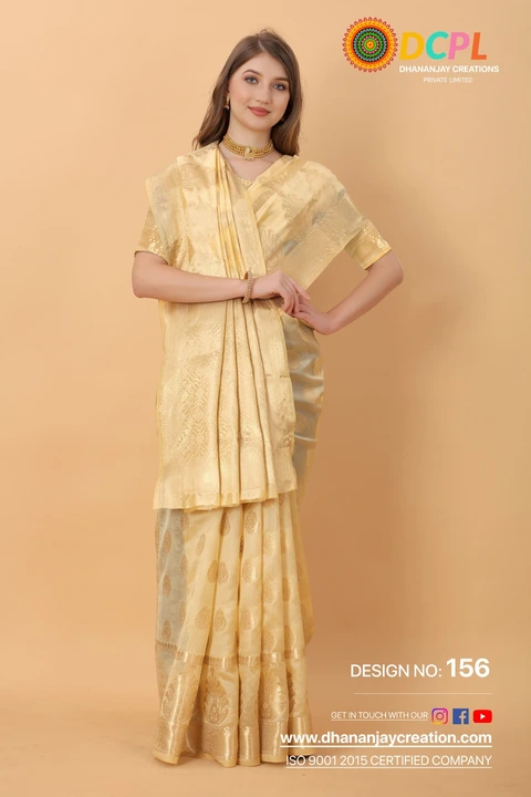 Golden Zari Folour Design Allover butti design Cotton fabric Saree  uploaded by DHANANJAY CREATION  on 2/24/2023