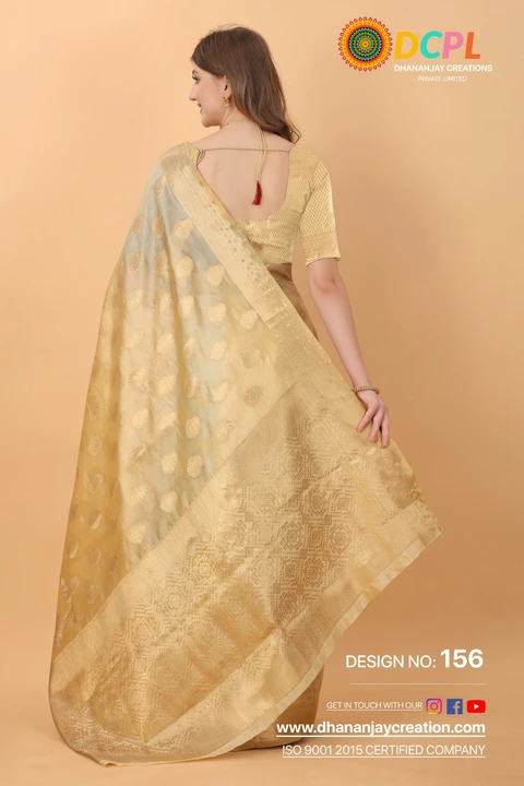 Golden Zari Folour Design Allover butti design Cotton fabric Saree  uploaded by DHANANJAY CREATION  on 2/24/2023