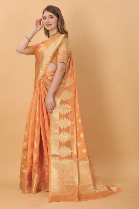Golden Zari Folour Design Border With Allover butti design Cotton saree  uploaded by DHANANJAY CREATION  on 2/24/2023