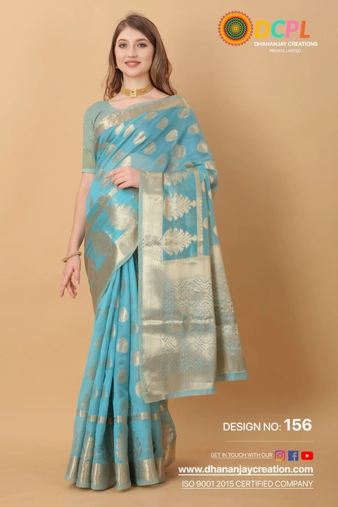 Golden Zari Folour Design With Allover Golden Butti design Cotton fabric Saree  uploaded by DHANANJAY CREATION  on 2/24/2023