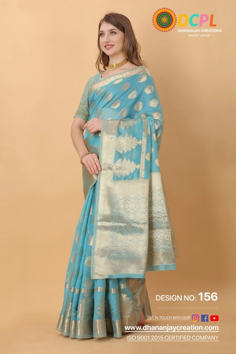Golden Zari Folour Design With Allover Golden Butti design Cotton fabric Saree  uploaded by DHANANJAY CREATION  on 2/24/2023