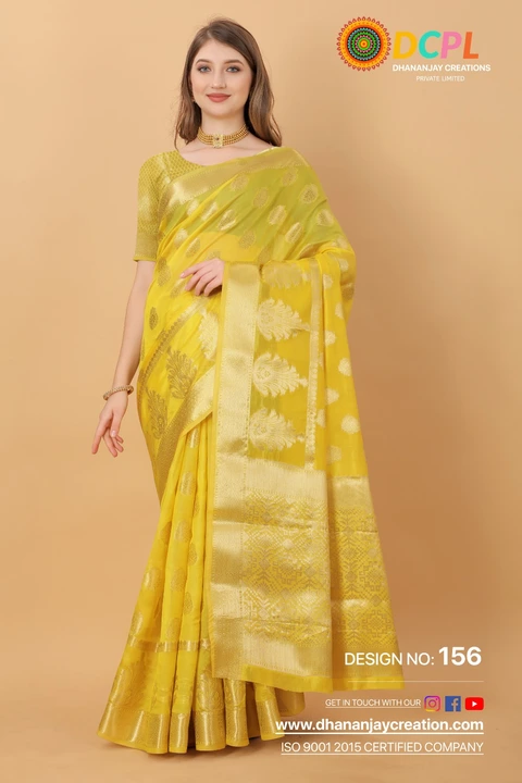 Golden Zari Folour Design Border With Allover Golden Butti design Cotton fabric Saree  uploaded by DHANANJAY CREATION  on 2/24/2023