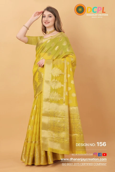 Golden Zari Folour Design Border With Allover Golden Butti design Cotton fabric Saree  uploaded by DHANANJAY CREATION  on 2/24/2023