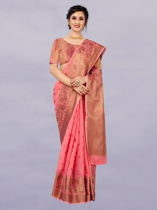 Copper zari weaving with rich pallu  uploaded by Dhananjay Creations Pvt Ltd. on 2/24/2023