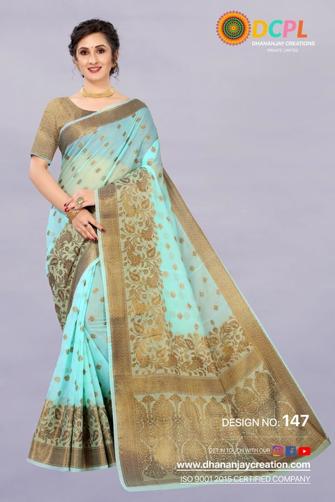 Copper zari weaving saree beautiful saree sky blue  uploaded by Dhananjay Creations Pvt Ltd. on 2/24/2023