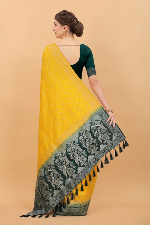 Green Border With Allover golden Butti design saree uploaded by DHANANJAY CREATION  on 2/24/2023