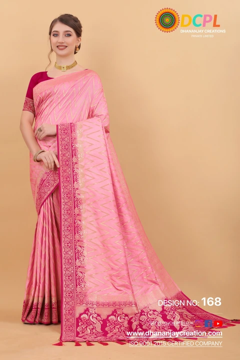 Pink Border With Allover Golden Butti design Banarasi silk sarees  uploaded by DHANANJAY CREATION  on 2/24/2023
