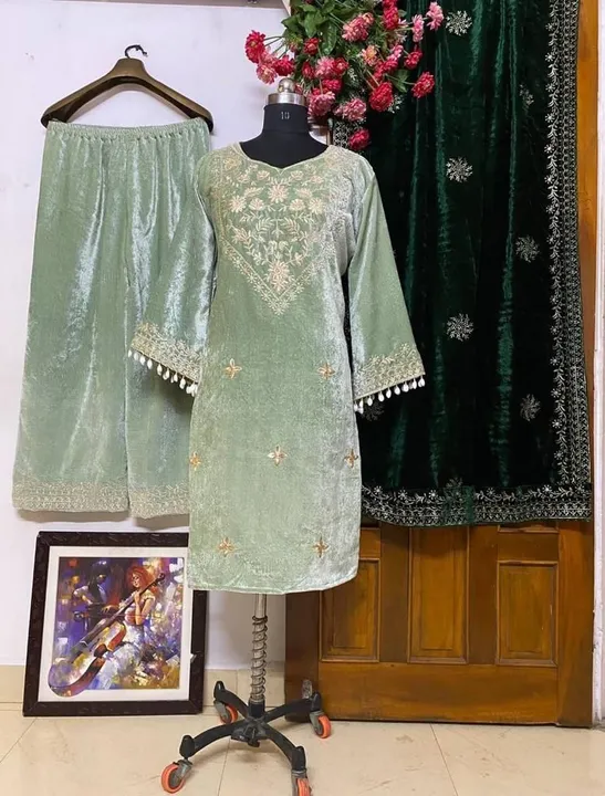 LC 911

♥️ PRESENTING NEW KURTI-PLAZZO SET♥️

♥️ GOOD QUALITY HEAVY VELVET TOP WITH BEAUTIFUL EMBROI uploaded by Roza Fabrics on 2/24/2023