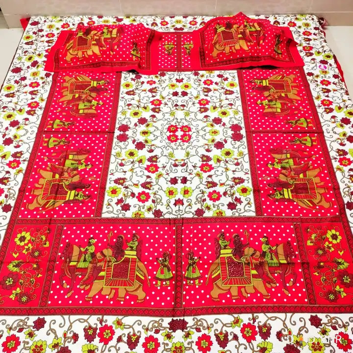 100% pure jaipuri cotton double bed bedsheet with 2 pillow covers  uploaded by rainbow on 2/24/2023