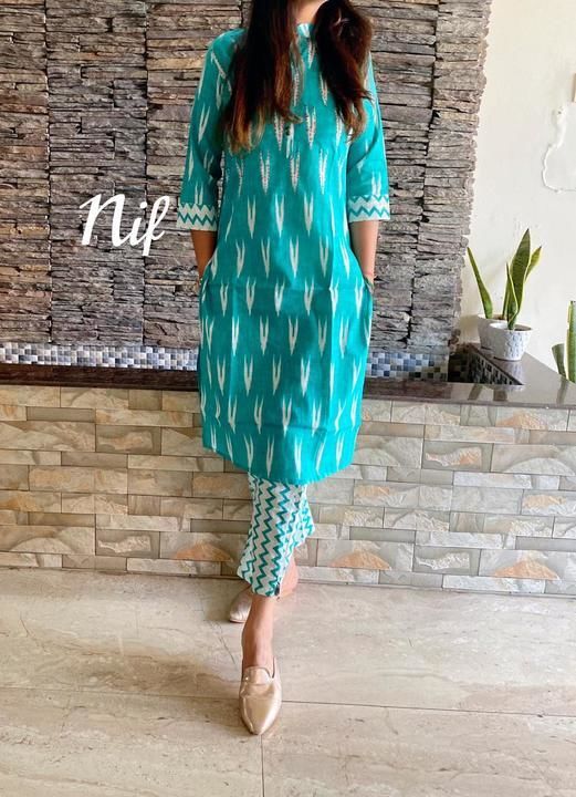 *_soft handloom ikkat fabric mandarin collar kurta with hand katha work and sequin work_contrasting  uploaded by business on 2/22/2021