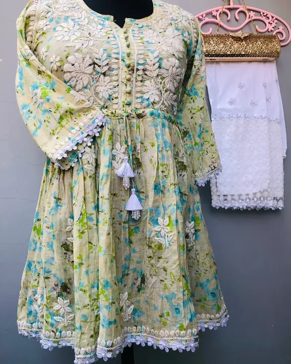 Mulmul cotton short gown crystal latkan with lace  uploaded by Ruhaf_chikankari on 2/24/2023