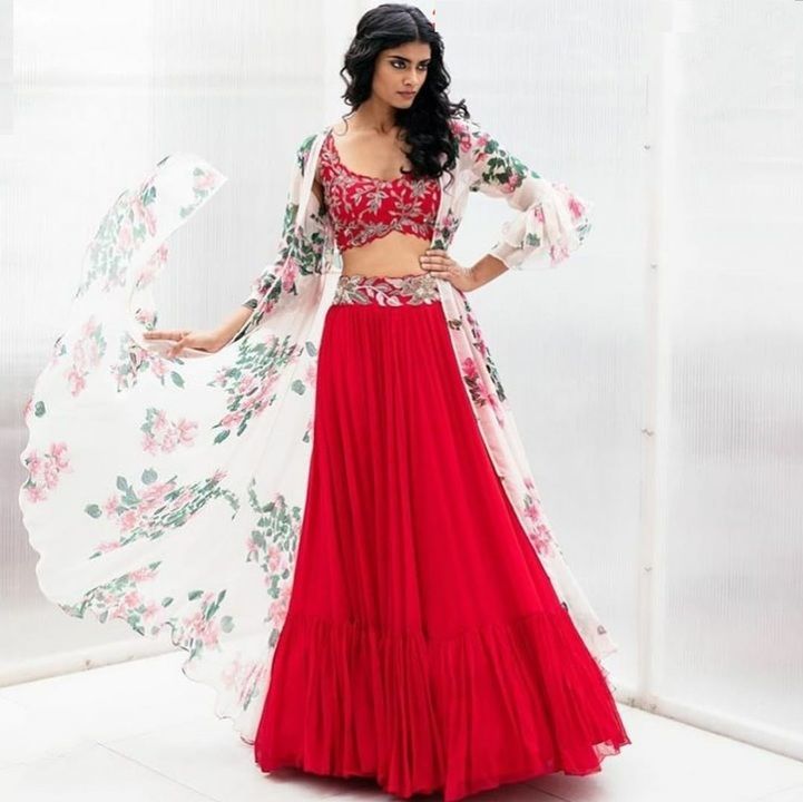 *Red Hottest Indo-Western (Semi-Stitch)*
Lehenga Fabric:- Georgette(60 Gm)
Lehenga Inner:- Crape
Leh uploaded by Fashion hub on 2/22/2021