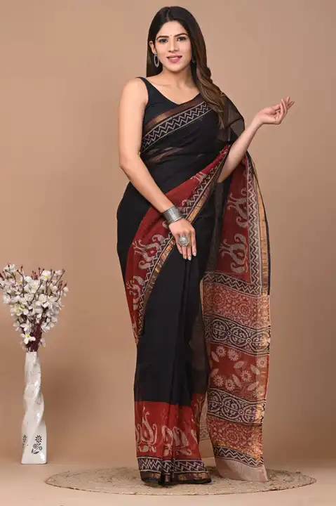 Kota doriya sarees with blouse  uploaded by Ashoka bagru print on 2/25/2023