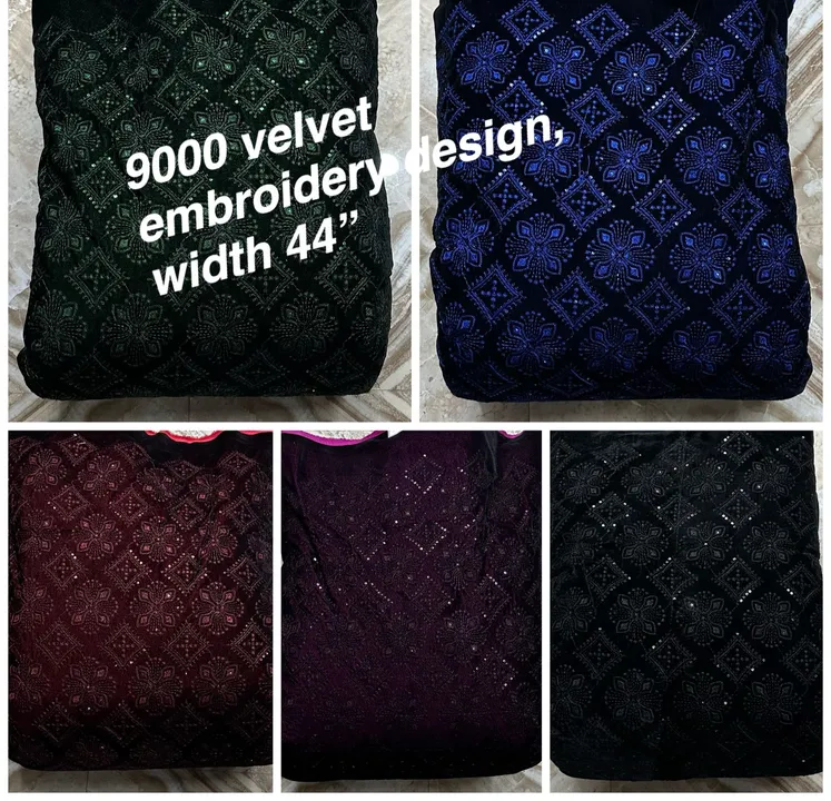 Velvet 9000 embroidery design, width 44” uploaded by Shri Paras Nath Textiles on 5/31/2024